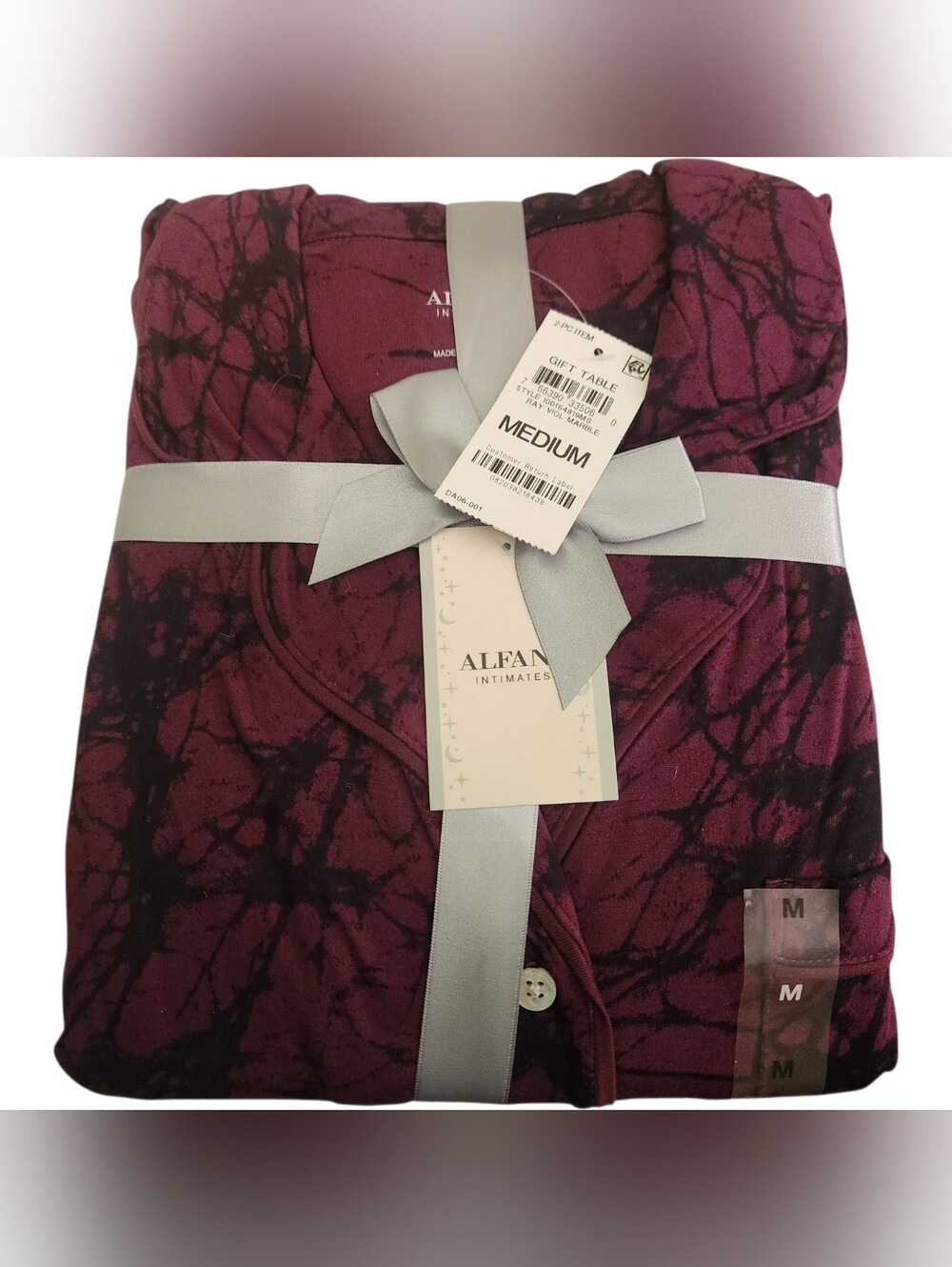Alfani Women's Purple and Black Marble Pajama Set - Medium NWT